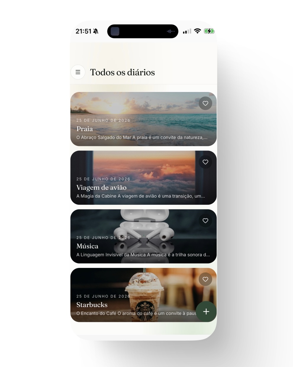 Visual Journal — lista de diários